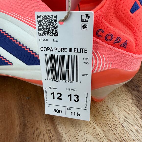 Adidas Copa Pure 3 Elite Laceless FG Coral Blaze Pack White Blue JS0650 Size 12 main image 9